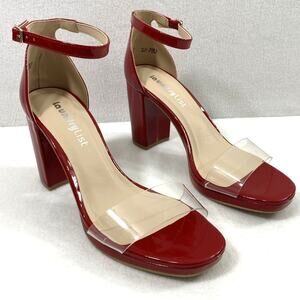 Laundry List Womens Size 8 M Red Patent Leather Clear Open Toe Heels Ankle Strap